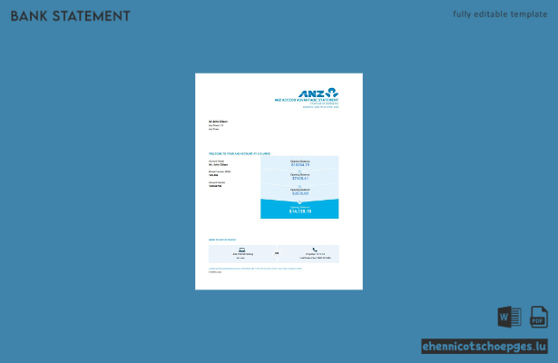 Kontoauszug der australischen ANZ Bank (Excel, 2 Seiten), Beispielvorschau